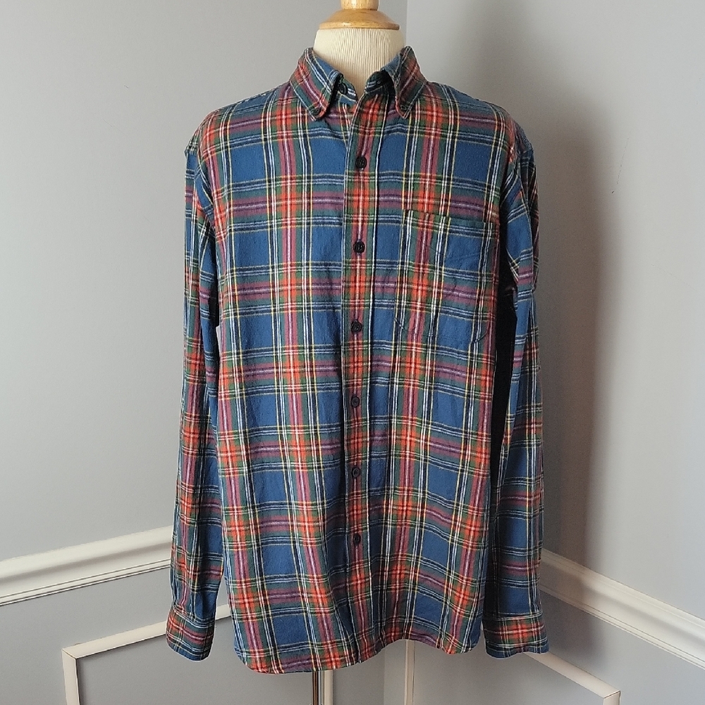 L.L. BEAN Traditional Fit Blue Plaid Flannel Casual Preppy Button Down Shirt M
